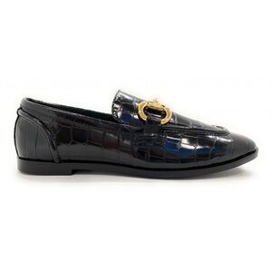 JEFFREY CAMBELL Black and Gold Slip-On Loafers with Chain Detail (US 5)